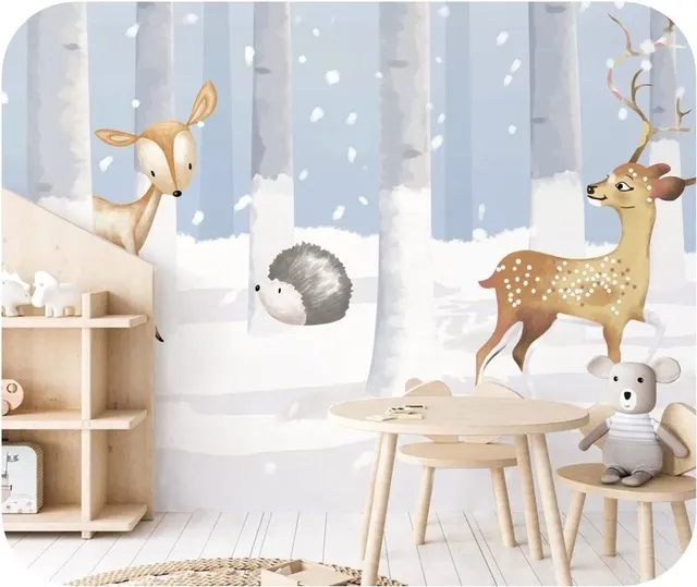snow blue animal kids mural